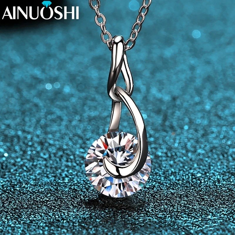 AINUOSHI GRA Certified 2 Carat Moissanite Diamond Pendant 925 Sterling silver Necklace for Women luxury Sparkling Necklaces Gift